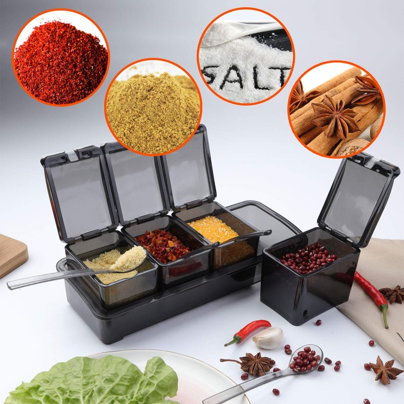V·RESOURCING [ New Version Elegant Black Seasoning Box, 4 Pieces
