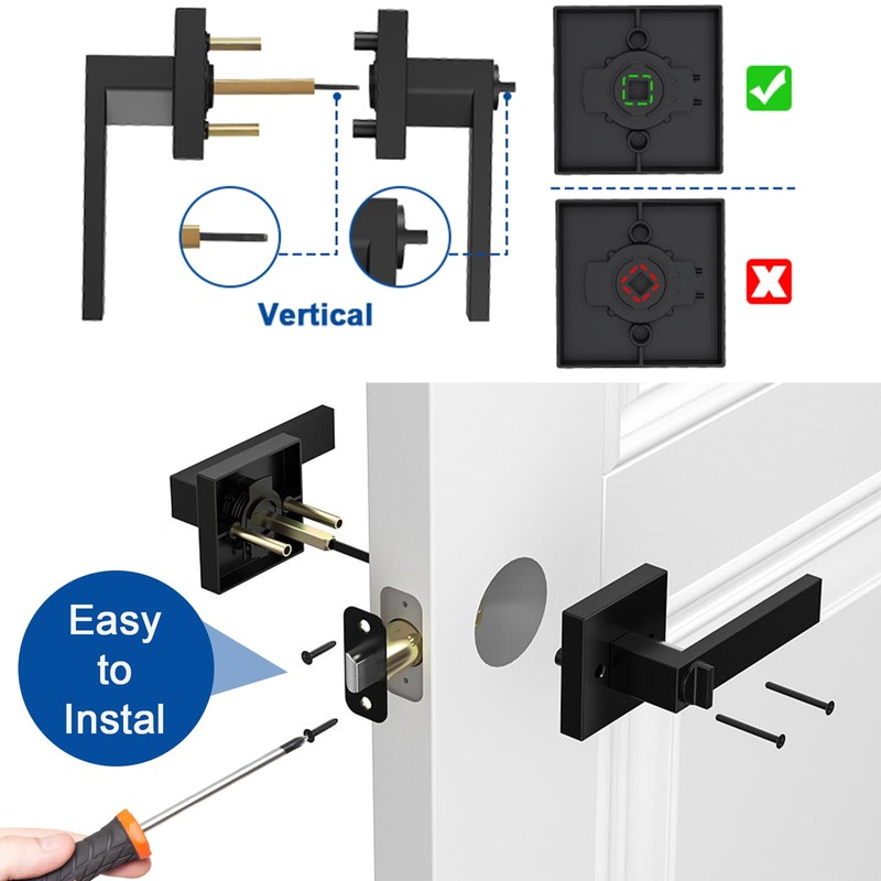 Estmoon 1 Pack Door Handle Black Interior Door Knobs, Keyless