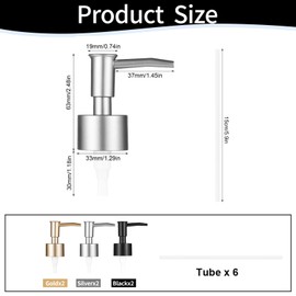 Wjelet 6 Set Soap Dispenser Pump Replacement, Soap Pump Head for Liquid Soap, Lotion, Shampoo Bottles - Leakproof,for Kitchen, Bathroom(Pearl Silver Pearl Gold Matt Black)