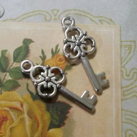 The Slippery Pearl 6 Key Charms Antiqued Silver Skeleton Key Pendants 23mm Steampunk
