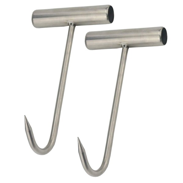 Tinsow 2pcs Stainless Steel T Hooks T-Handle Meat Boning Hook for Kitchen Butcher Shop Restaurant BBQ Tool