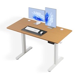 Hexago Electric Adjustable Height Standing Desk - 55 x 24 inch Sit to Stand Up Desk with Splice Board, Rising Home Office Computer Table with 2 Hook and Wire Hole for Work -Oak