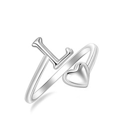 SILBERTALE 925 Sterling Silver Heart Ring with Letters Adjustable Size 50 to 58 Initial A-Z Letter Ring Individual Fashion Jewellery with Gift Box