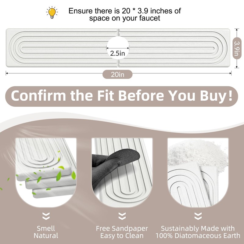AKUVU Faucet Mat for Kitchen Sink - Super Absorbent Diatomite