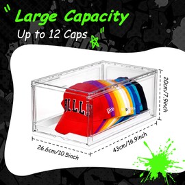 Vtopmart 2 Pack Hat Organizer for Baseball Caps, Clear Hats Holder Box with Drawer, Large Cap Storage with Sliding Tray, Stackable Rack Display Case with Magnetic Door, Each Holds 12 Hats