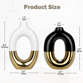 Black and White Vases 2pcs Donut Vase Hollow Ceramic Vases for Flowers Pampas Boho ins Style Modern Decorative Vases for Home Decor Living Room Office Bedroom Bathroom Dinner Wedding Table Party
