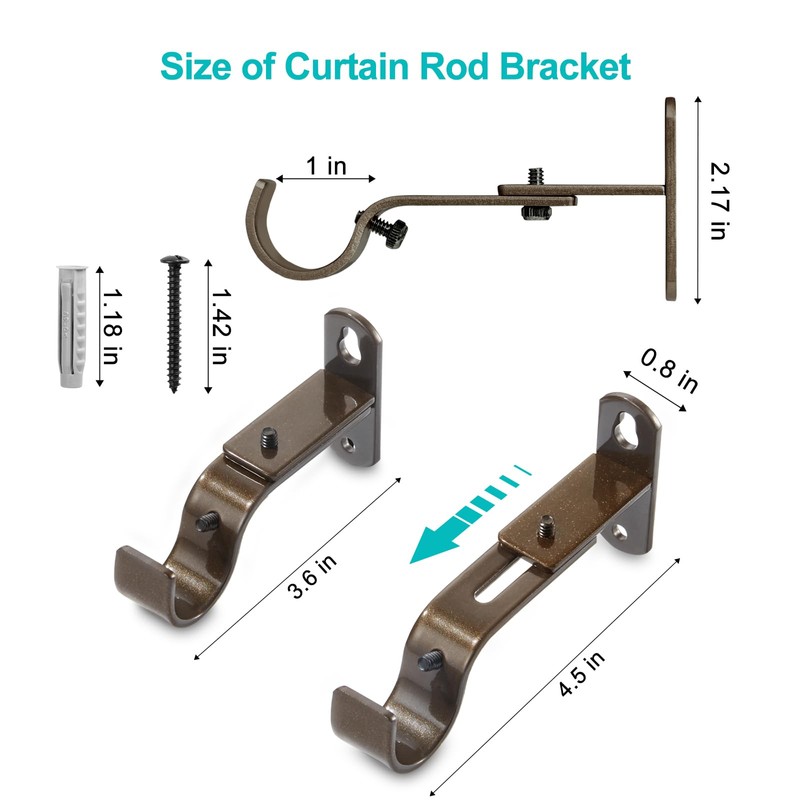 AMZSEVEN Adjustable Curtain Rod Brackets, Metal Window Drapery Rod Hanger