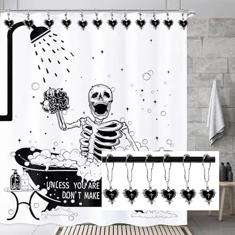 Halloween Shower Curtain Hooks, 12Pcs Heart Cross Decorative Shower Rings