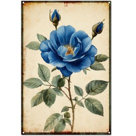 Póster de pared original con diseño de flores clásico, divertido arte clásico retro, decoración de pared, cochera/cueva de hombre/habitación, letreros de metal (A, rosas azules, 12 x 8 x 0.06