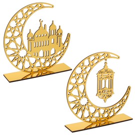 COCHIE Acrylic Eid Mubarak Ramadan Kareem Decorations Eid Table Sign Moon Hollow Star Freestanding Table Centrepiece Hanging Ornaments Table Decoration for Muslim Islam Table Decoration