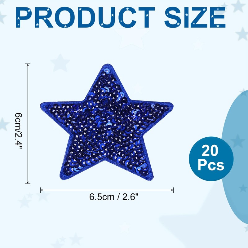 MECCANIXITY 20 Pcs Sequin Star Iron on Patches, 2.6 x