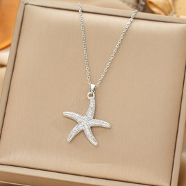 XIAOMOJEW Starfish Necklace for Women Chunky Gold Shell Pednant Chain Necklace Ocean Beach Summer Jewelry (Silver Starfish B)