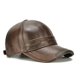 Gudessly Adjustable Men's Genuine Cowhide Leather Hat Baseball Cap for Fall Winter Outdoor Sports Hat (C-Coffee)