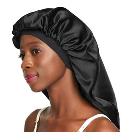 Satin Lined Sleep Cap Black Oversize Bonnet for Braids