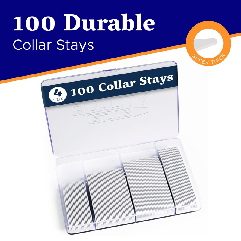 100 Plastic Collar Stays for Men's Dress Shirts - Plastic