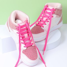 Stepace 2 Pairs Flat Shoelaces, 8mm Wide Premium Replacement Shoe Laces for Trainers, Sports, Casual Shoes, Hot Pink