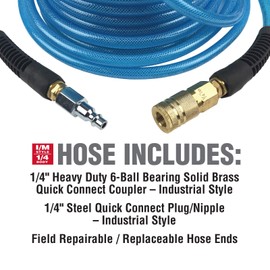 PU140502C-B 1/4-Inch x 50-Feet Polyurethane Air Hose w Coupler/Plug Max 200-PSI Pressure