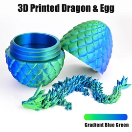 3D Printed Drago Eggs, Articulated 3D Toys, 3D Eggs with Dragon Inside, Crystal Dragon Blue Green
