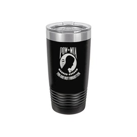 Rogue River Tactical USA Flag POW MIA Veteran 20 Oz. Travel Tumbler Mug Cup w/Lid Vacuum Insulated Hot or Cold Military Vet Gift Black