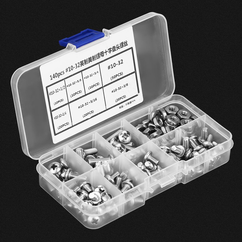 140pcs #10-32 304 Stainless Steel PH Pan Head Screws Kit