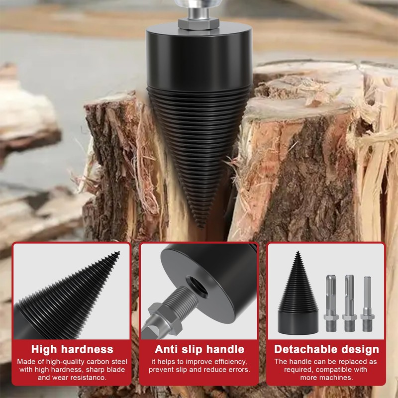 APIOLO Wood Splitter Drill Bit-3 Drilling Handles, Log Splitter Drill