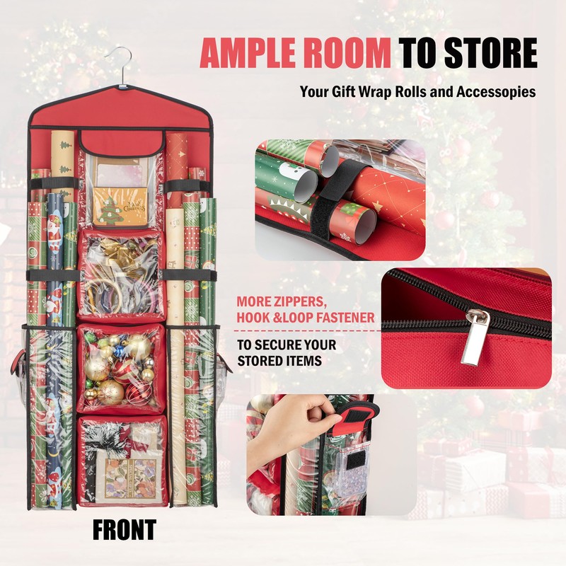 EXLIFBAG Wrapping Paper Storage, Gift Wrap Organizer Holder Double-Sided Hanging