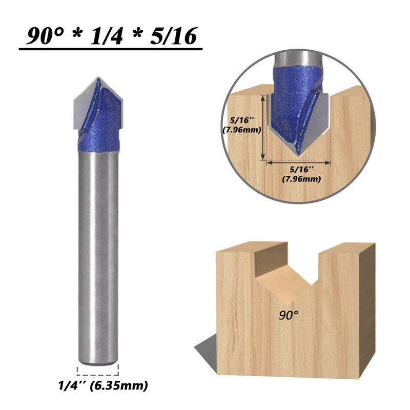Mesee 4 Pieces 90 Degree V Groove Router Bit Set,