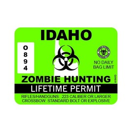 RDW Idaho Zombie Hunting Permit Sticker Premium Decal Die Cut Outbreak Response