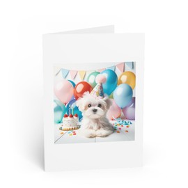 DistinctInk Greeting Card/Note Card - Maltese puppy Birthday - PACK of 5
