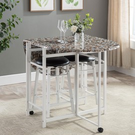Kings Brand Furniture Atkins 3 Piece Pub Dining Set, Modern Oval Bar Table with 2 High Top Bar Stool - Dining Table with Kitchen Counter Height Metal Stools Top Bistro (White)