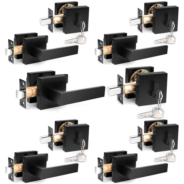 Probrico Flat Black Passage Door Lever with Single Cylinder Deadbolts