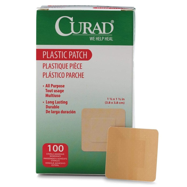 Curad NON25515 Plastic Adhesive Bandages, 100 Count, 1.5" x 1.5", Natural (Pack of 1200)