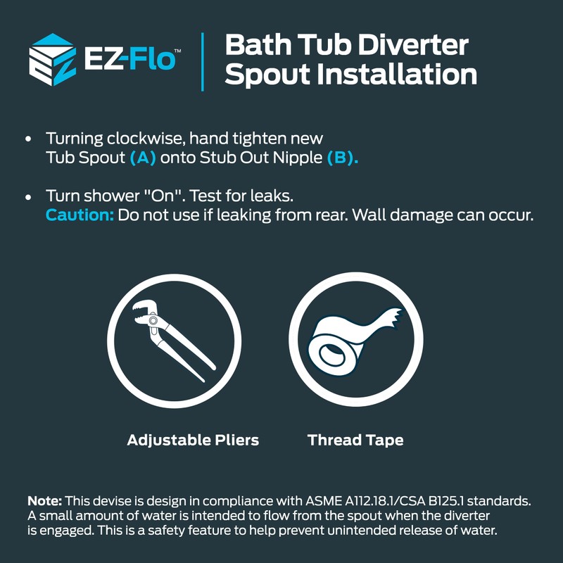 EZ-FLO 5 Inch Zinc Bath Tub Diverter Spout, 1/2 Inch