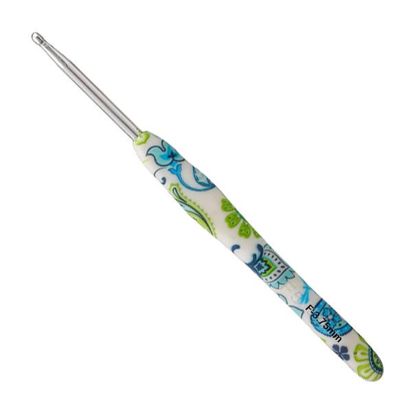 Coopay Crochet Hook 3.75 mm, 1 Piece Ergonomic Crochet Hooks with Solid Metal Crochet and Rubber Handle, Crochet Hook Handle with Beautiful Flower for Beginners, Comfortable TPR Handle Hook Needle for