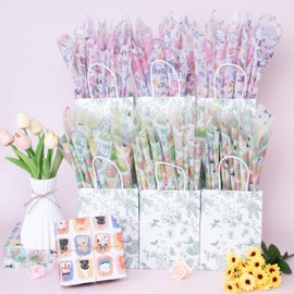 Larcenciel 60 Sheets Cat Tissue Paper Gift Wrap, Cute Kitty Floral Tissue Paper for Gift Bags Craft, Pretty Lavender Wildflower Packaging for Pet Lover Party Birthday Wedding Special Occasions 20x14in