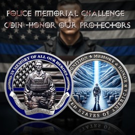ASmileIndeep Police Challenge Coin - Police Memorial Coin Honoring Fallen Thin Blue Line Coin Memorial Tribute Gift for Law Enforcement Police Officer Appreciation