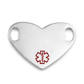 StickyJ Stainless Heart Medical Alert Bracelet Tag Small Red Symbol