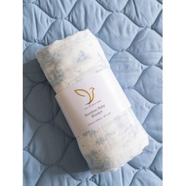 The Gilded Bird Bamboo & Organic Cotton Baby Blanket, 110cm x 110cm, Super Soft, Machine Washable - Spring Toile Blue