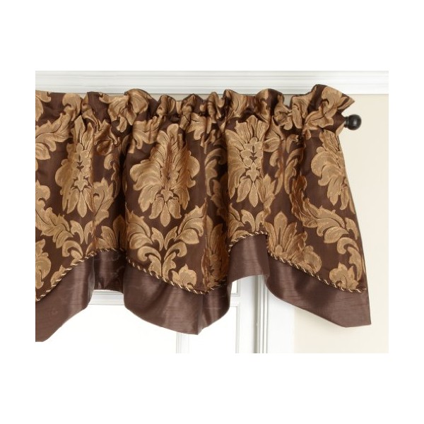 Style Master Renaissance Home Fashion Darby Layered Scalloped Valance with Cording, Café, 50 by 17-Inch