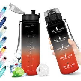 Water Bottle 1 L, Water Bottle with Filter, Motivational Water Bottle, Leak-proof and Time Marking, BPA-Free, Water Bottle for Sports, School, Gym, Hiking, Bik