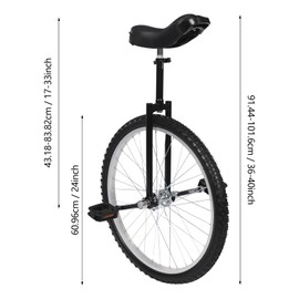 CRYBY Wheel Unicycle, 24" Outdoor Unicycle Leakproof Tire Wheel Cycling One Wheel Bike with 2 Pedals, 36 Spokes Adjustable Height Outdoor Sports Entertainment Exercise Unicycle, Weight Limit 176lbs