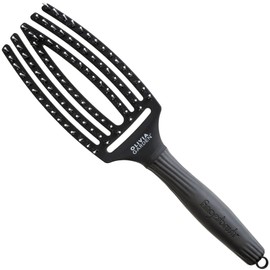Fingerbrush Combo Medium - Styling Hair Brush for Dry & Detangled Medium Hair - Curved Head Scalp Massage - Boar & Nylon Bristles for Natural Shine - Fine, Medium & Thick Hair - Black
