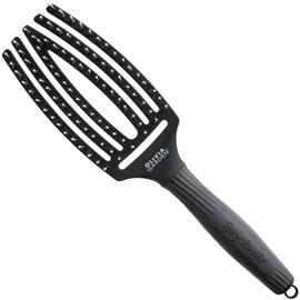 Fingerbrush Combo Medium - Styling Hair Brush for Dry & Detangled Medium Hair - Curved Head Scalp Massage - Boar & Nylon Bristles for Natural Shine - Fine, Medium & Thick Hair - Black