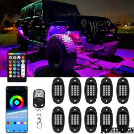 KEEPDSGN For JEEP Wrangler 10 Pods RGB LED Rock Lights Neon Underglow LED Kit Bluetooth