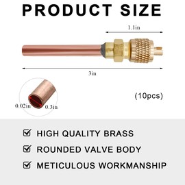 DXNQ 10 PCS Service Access Valve, 1/4" SAE×1/4" OD×2.95" Stem Brass and Copper Air Conditioner Service Valve, HVAC Access Valve for Home Refrigeration Repair, Car Accessories