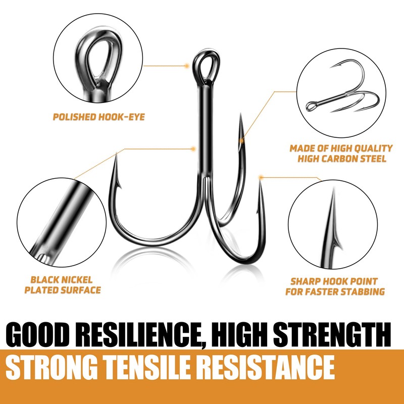 Piscorush Fishing Treble Hooks High Carbon Steel Fishing Hooks Classic