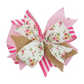 10"x8" Spring Easter Wreath Bow，Pink Floral Bow for Wreath, Home Decor, Gift Wrapping
