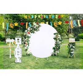 Valentines White Round Backdrop 6.5x6.5ft Polyester White Circle Backdrop Cover for Wedding Birthday Parties Baby Shower Photography Background (Frame Not Included)