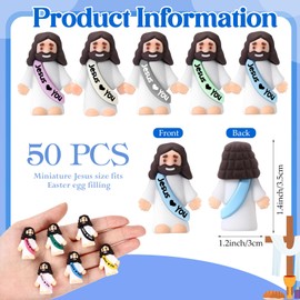 Bememo 50 Pcs Mini Jesus Figures Easter Jesus Loves You Christ Toys Little Christ Figures to Hide and Seek Sunday School Religious Party Favors Gift for Easter Egg Stuffers(Dazzling Colors)