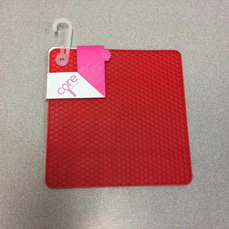 Core Kitchen AC1814 Strawberry Red Silicone Square Trivet-Resista